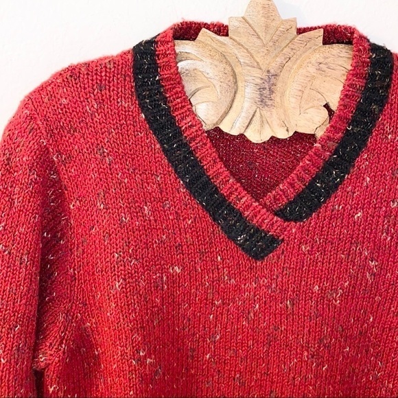 VINTAGE Y2K Preppy Varsity V-Neck Speckled Shoulder Pad Sweater Size Small - Picture 2 of 6